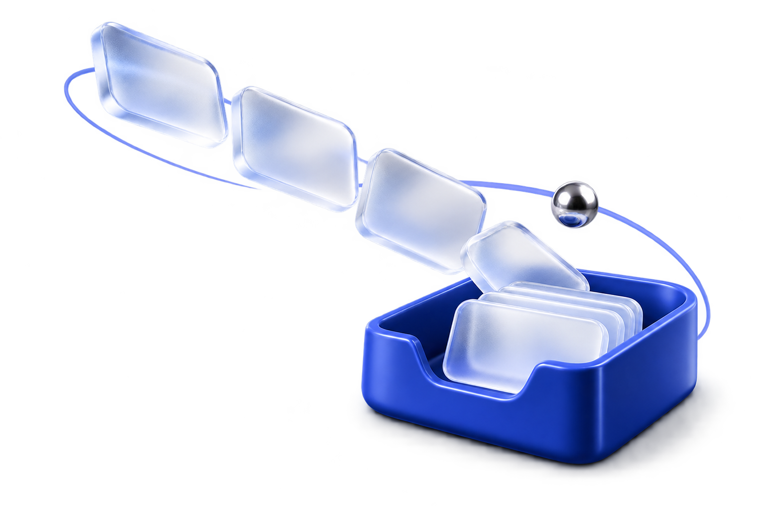 Sculptural blue inbox bringing scattered glass messages into one organised place