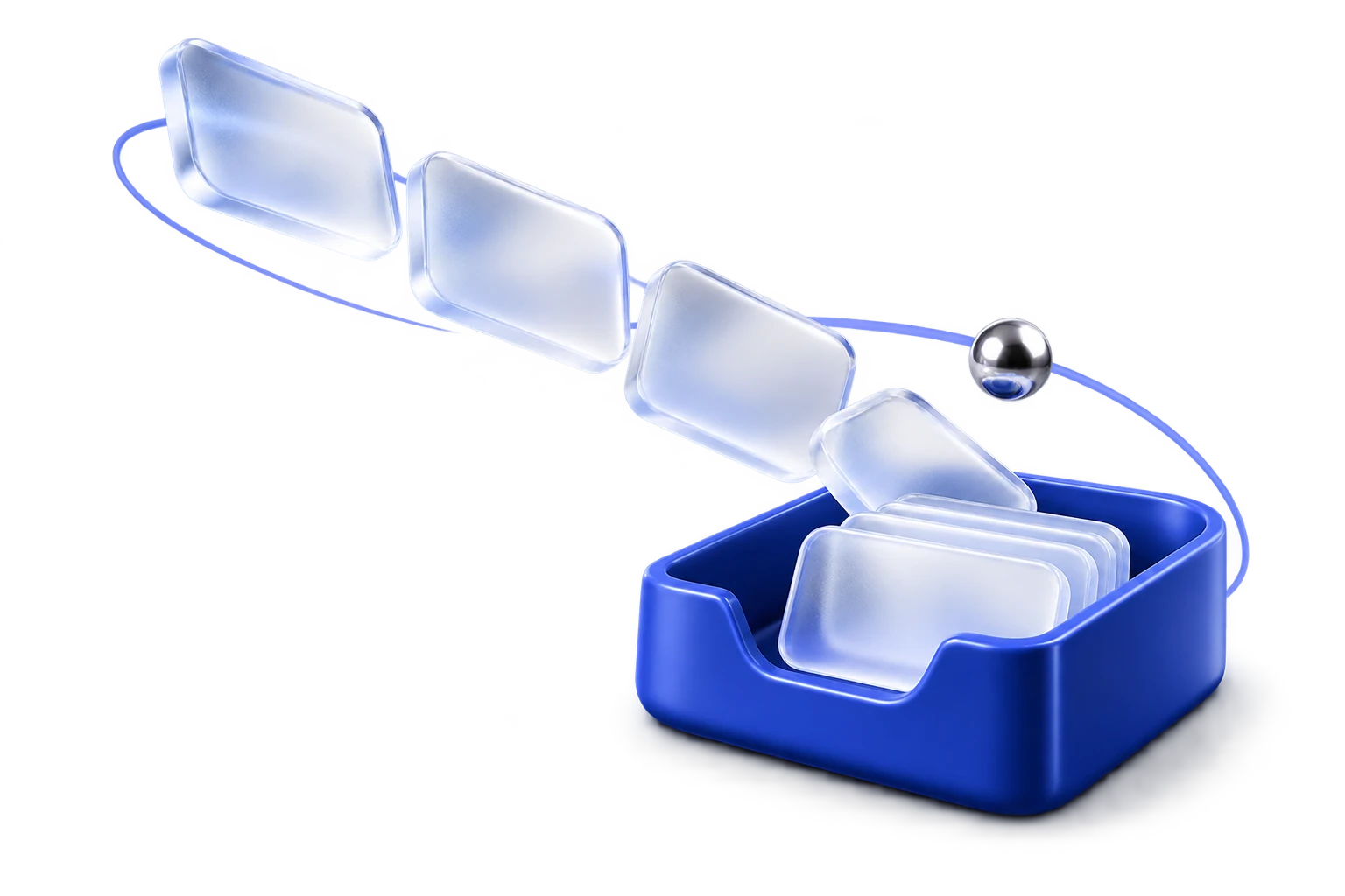 Sculptural blue inbox bringing scattered glass messages into one organised place